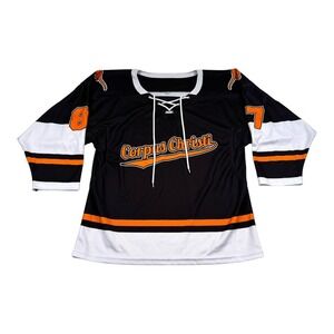 Corpus Christi Longhorns Jersey Youth Large Black Hockey Texas 87 Lace Up